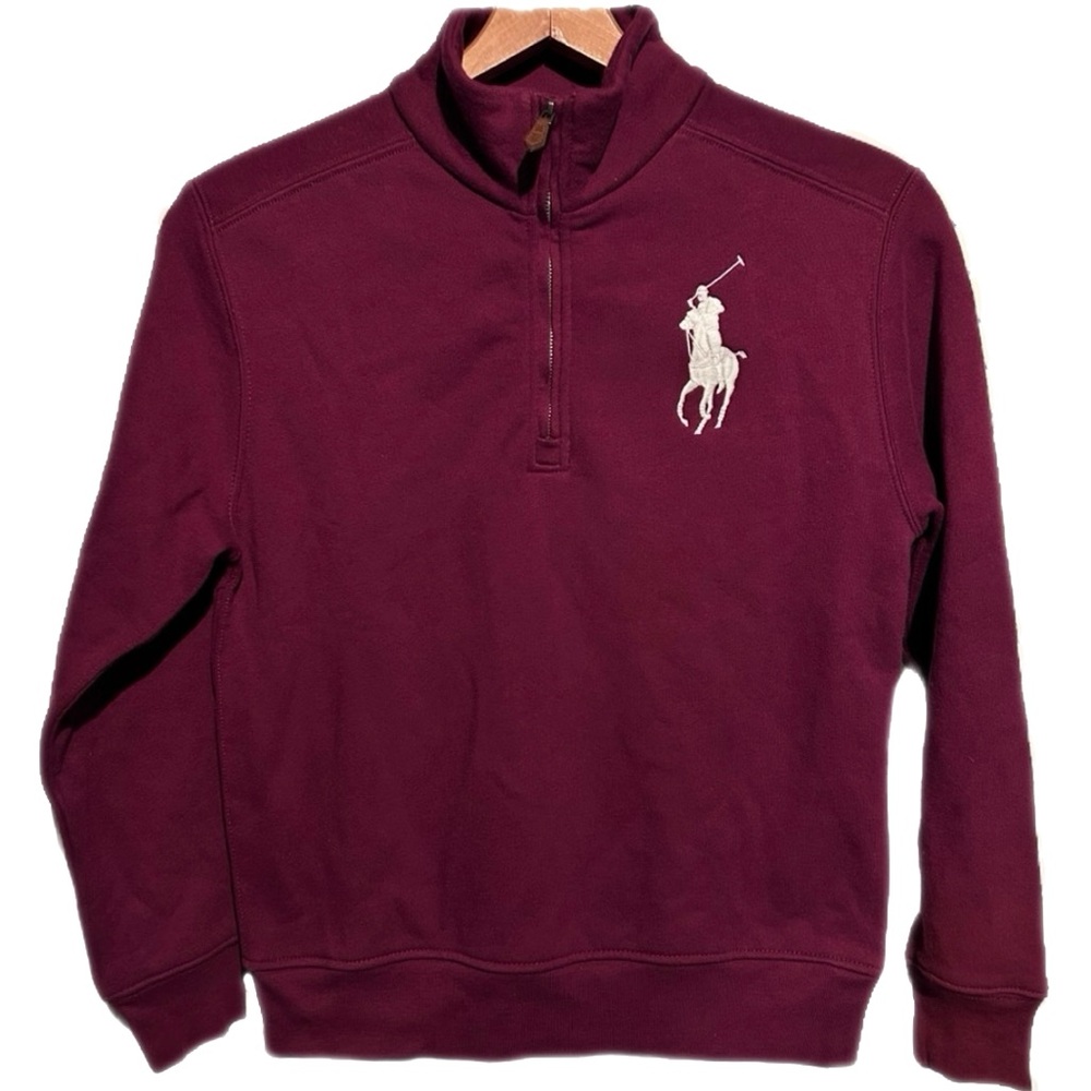 Ralph Lauren Polo Boys Sweatshirt Embroidered Big Pony Med 1/4 Zip Fleece